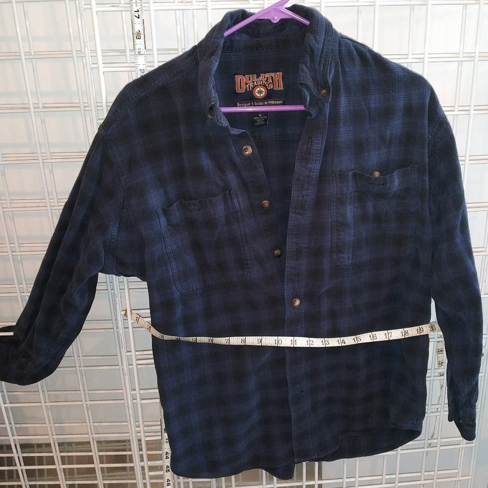 Duluth Trading Company Blue Plaid Shirt (labeled size Medium)